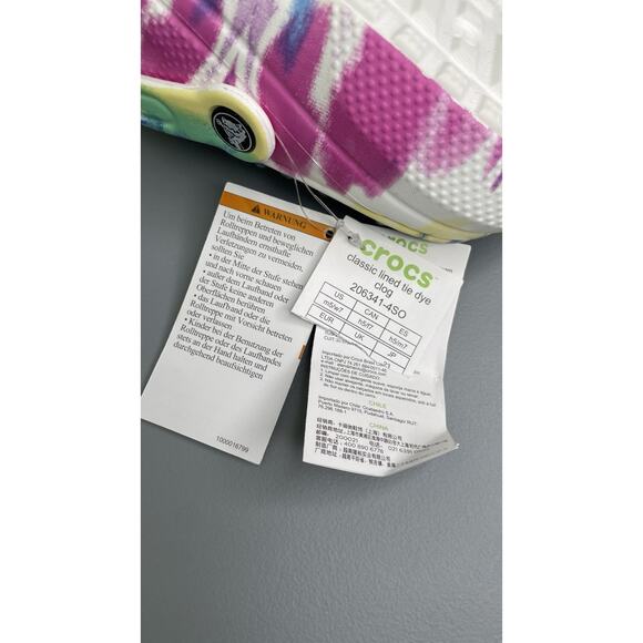 NWT Crocs Unisex US M5/W7 Classic Lined Tie Dye Clog Powder Blue/Multi 206341 - Picture 4 of 5